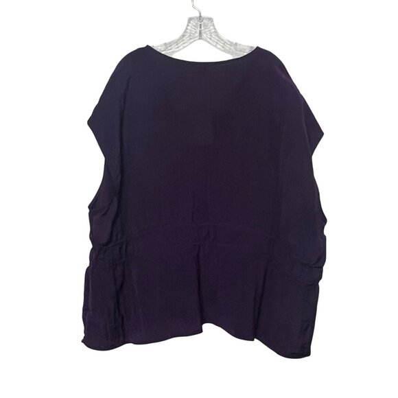 Terra & Sky Drawstring Waist Blouse Womens 4X Dark Plum Purple New Recycled Fibe - Picture 3 of 10